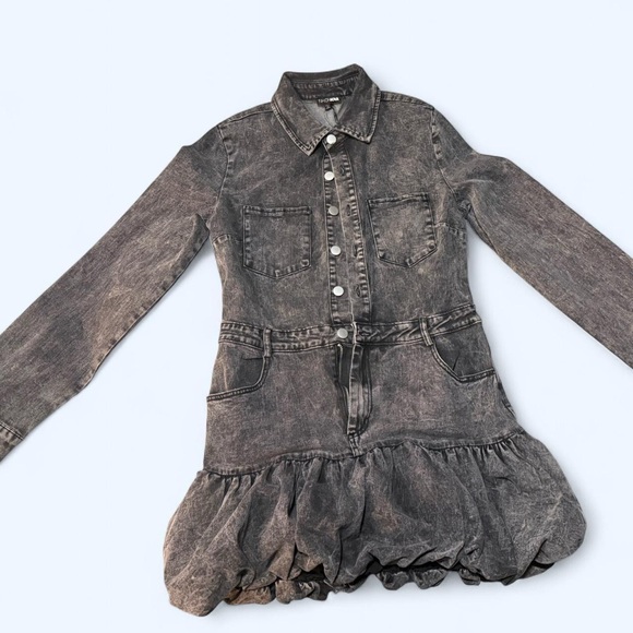 Fashion Nova Washed Black Denim Button-Front Dress - Picture 2 of 5